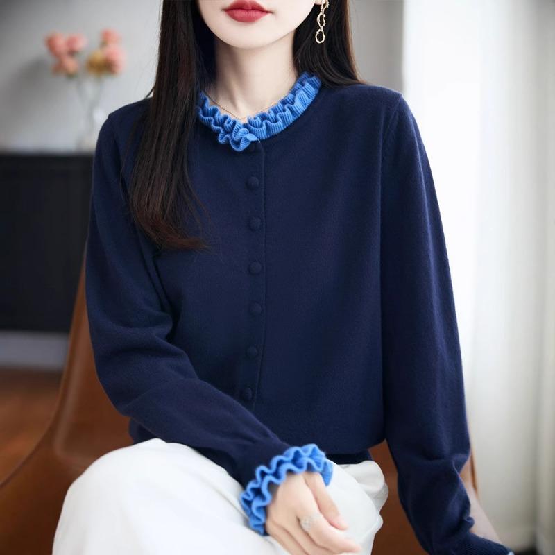 Women S Short Lace Collar Loose Knit Cardigan Korean Style Autumn Winter
