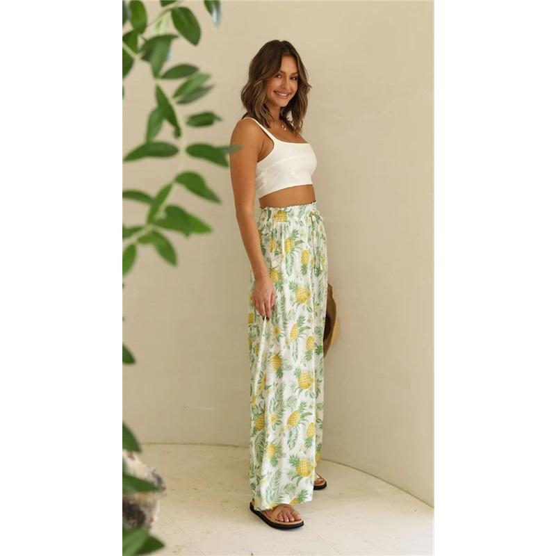 European And American Style Summer Ladies Casual Wide Leg Loose Printed Trousers Suitable For Daily Commuting And Beach Vacations