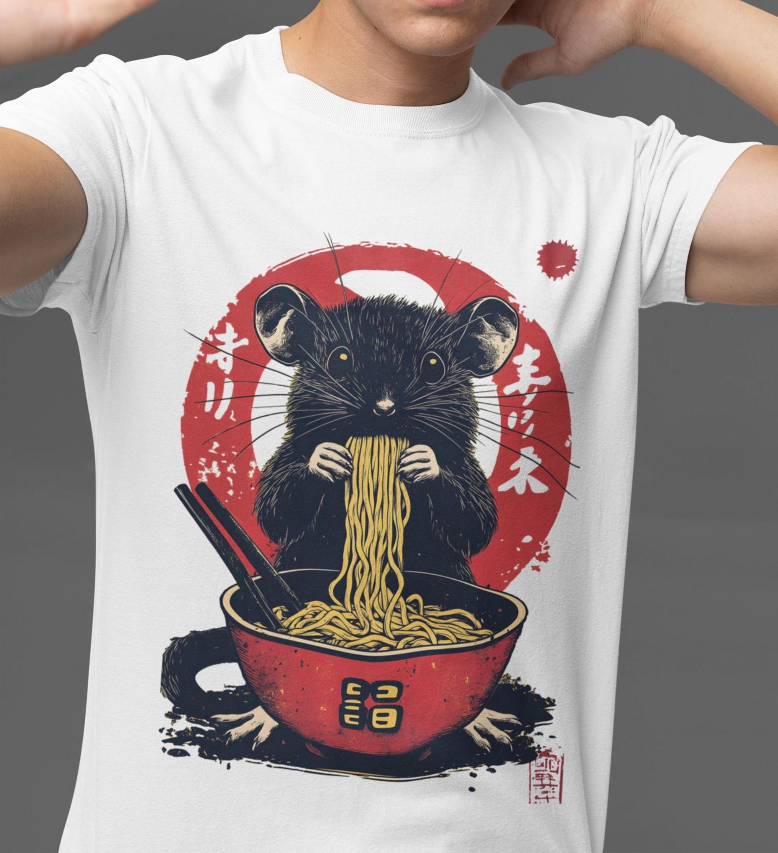 Retro Rat Ramen T-Shirt: Vintage Graphic, Funny Foodie Gift S