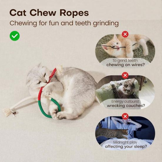 Cat Chew Rope Cotton Rope Cat Chew Toy Safe Teeth Cleaning Toy Interactive Kitten Nip Toy for Hunting Instinct Stimulation Boredom Relief
