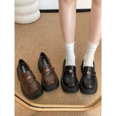 Retro Black British Style Thick Heel Platform Small Leather Shoes 2026 Spring and Autumn Heightening Soft-soled Loafers