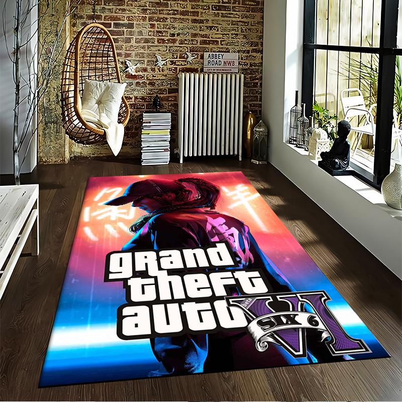 Grand Theft Auto Sports Beauty Printed Flannel Carpet, Non-slip, Suitable for Bedroom, Living Room, and Children's Room Decoration