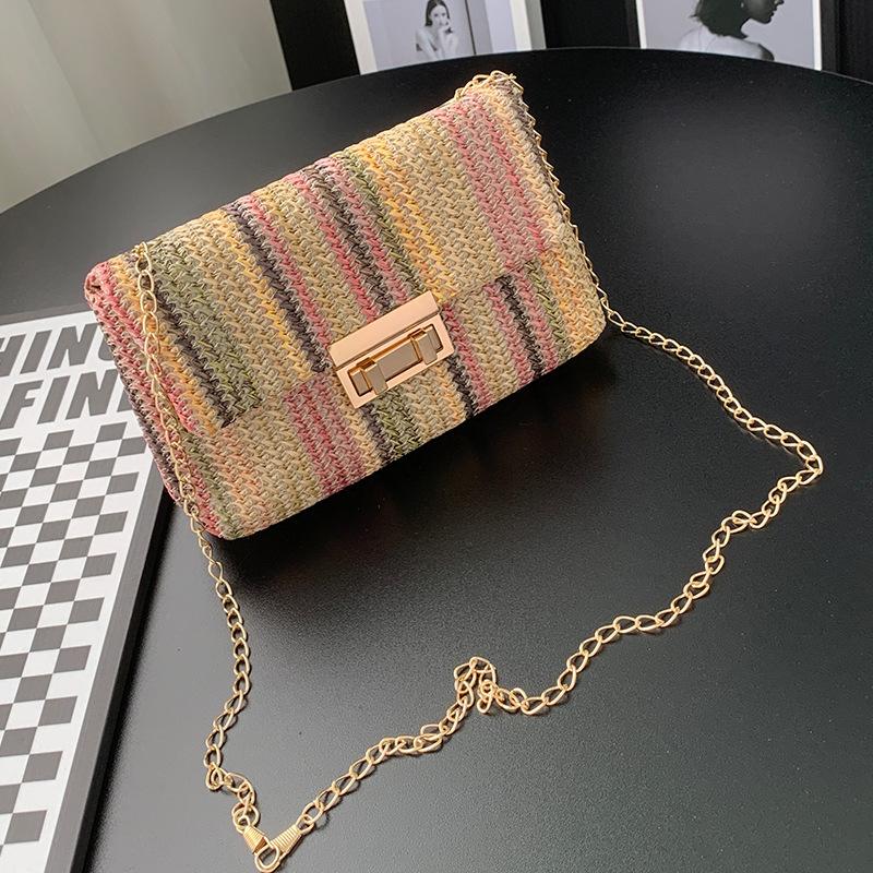 Sweet Wind Fashion Straw Double Head Lock Shoulder Bag Bag Summer New Trend Chain Messenger Bag One Piece