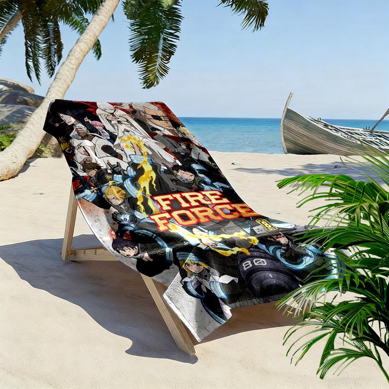 Fire Force Print Beach Towel, Large Soft Quick Dry Towel for Beach Camping Swimming