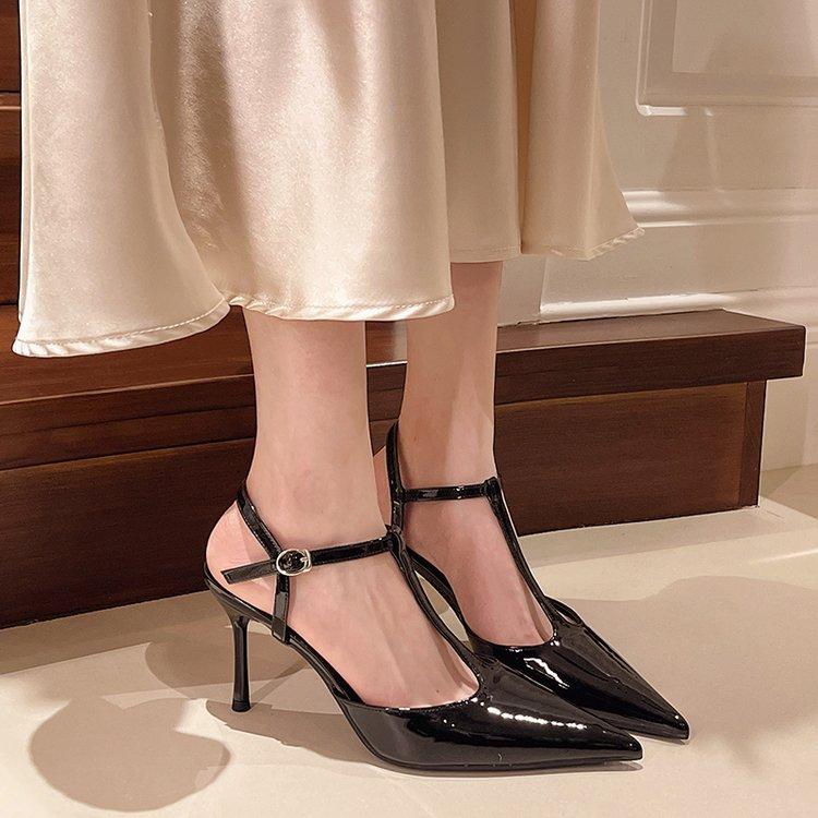 pointed head shallow mouth high heel women's sandals new one-word buckle bag head hollow thin heel high heel sandals women