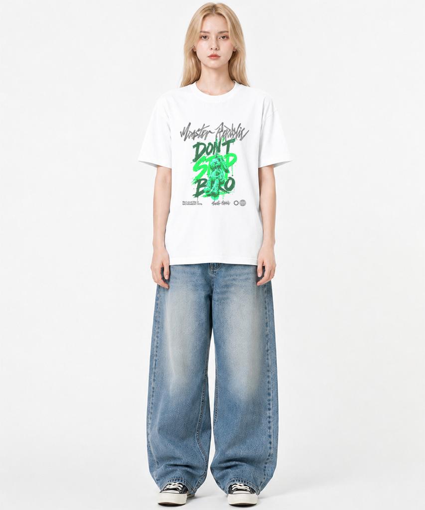 MONSTER REPUBLIC Rabbit Don'T Stop Bro Green T-Shirt White_9176