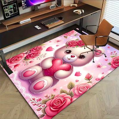 1PC Bear Flowers Extra Large Non Slip Floor Carpet, Office, Family, Bedroom Large Area Rug Indoor Rugs, Vibrant Colors