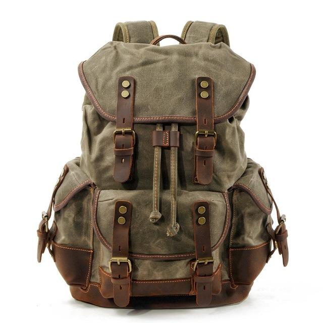 Vintage Canvas Backpacks for Men Laptop Daypacks Waterproof Rucksacks Large Waxed Mountaineering Travel Pack Vintage Backpack