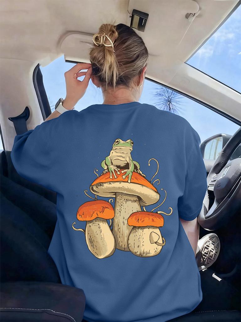 Mushroom Dark Academia Frog Printing TShirts Women Basics Soft Short Sleeve Tops Loose ONeck T Shirts Summer Womans Clothes