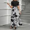 Women's Fashion Casual Belted Round Neck Short Sleeve Floral Patchwork Elegant Dresses