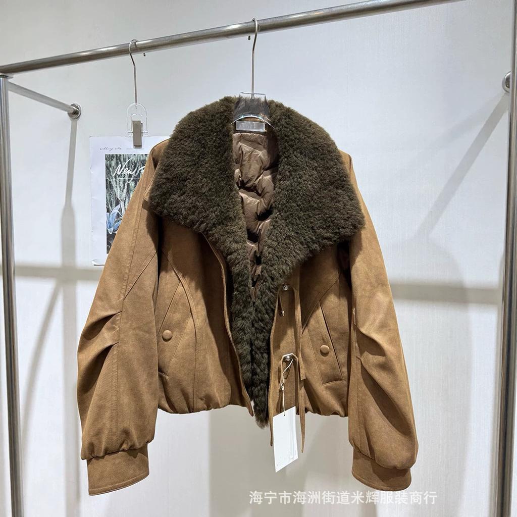 New Haining Fur Integrated Parker Down Jacket Women's Big Fur Collar Short White Goose Down Jacket Winter