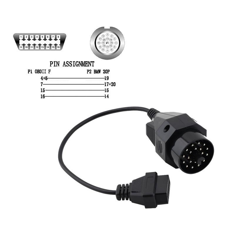 OBD2 - 20 Pin BMW Edibas To 16 Pin OBD Diagnostic Scanner Adapter Cable Compatible with Older BMW Models 1982-2002 - with 16 Pin Connector