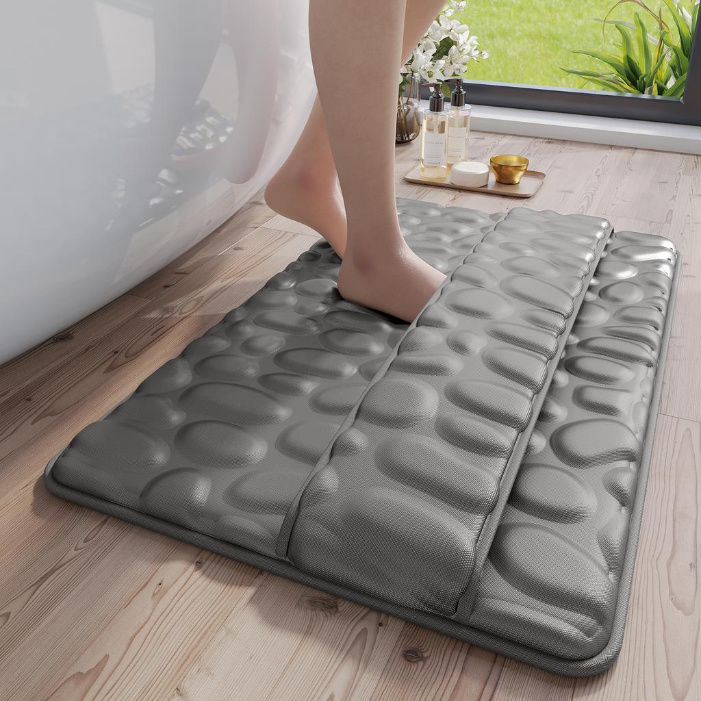 Pebble Design Memory Foam Ice Silk Bath Mat, Quick-Dry Bathroom Rug with Non-Slip Backing, Soft & Absorbent for Shower, Toilet
