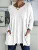 2023 Spring/Summer Women's Casual Solid Color Long Sleeve Round Neck Pocket T-Shirt