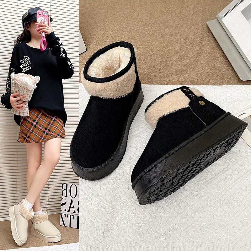 Women's lightweight thick sole winter thermal insulation fur one snow boots non-slip cushioning wear casual sports cotton boots