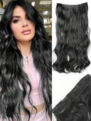 24palcové syntetické vlnité clip-in vlasové příčesky 4 klipy Vláknové příčesky odolné vůči teplu pro každodenní použití žen