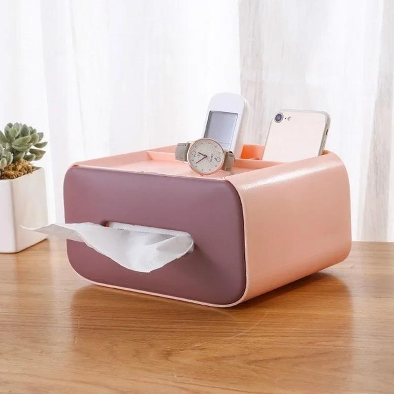 Creative Multifunctional Plastic Tissue Box Remote Control Storage Tissue Box Dustproof Tissue Can Desktop Storage Box