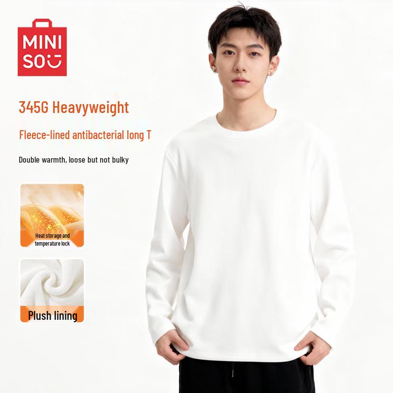 MINISO Men s Plush Lined Oversized Long Sleeve T-Shirt XL
