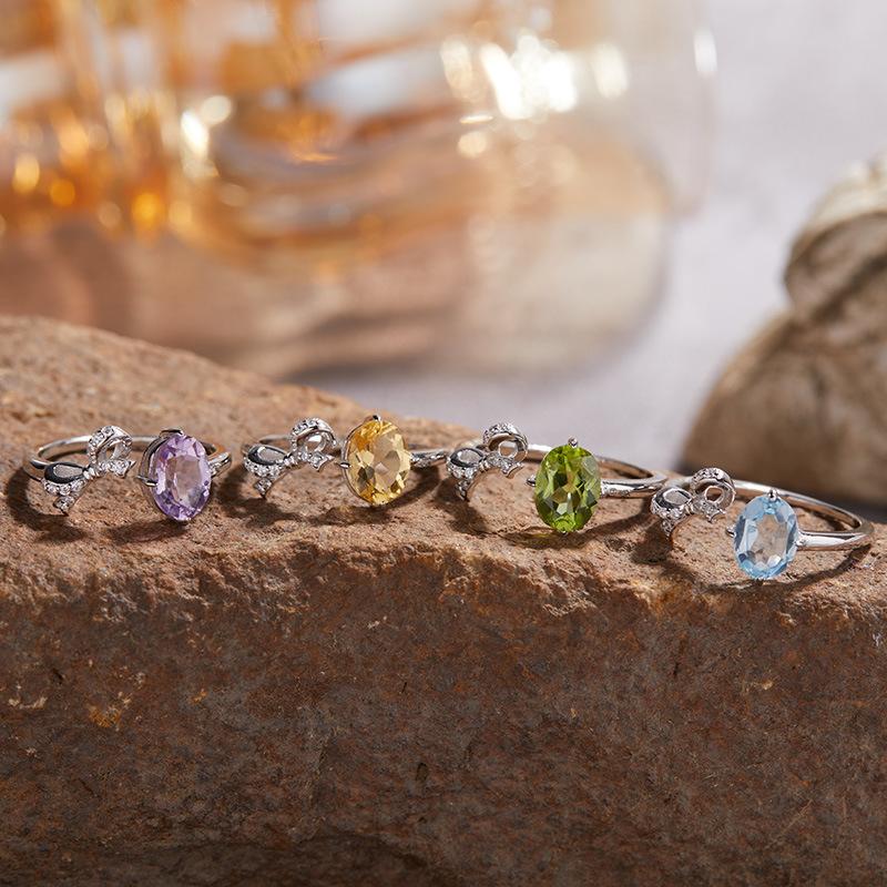 Niche Light Luxury Butterfly S925 Sterling Silver Natural Colored Treasure Ring, Women'S Senior Index Finger Ring, No Color Loss Jewelry