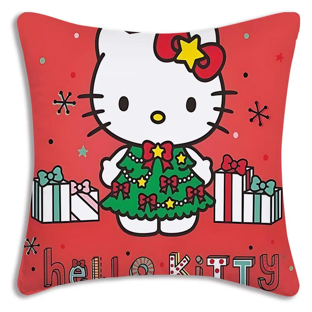 Kawaii Christmas Hello Kitty Pillow Covers Cartoon Sofa Decorative Home Printing  Cute Cushion Cover
