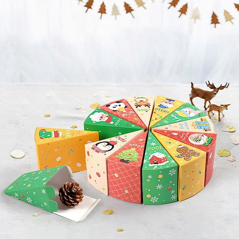 Merry Christmas Candy Box, 12Pcs Cake Shape Gift Boxes Advent Xmas Gift Packagi Box Diy Christmas Advent Countdown Gift Boxes