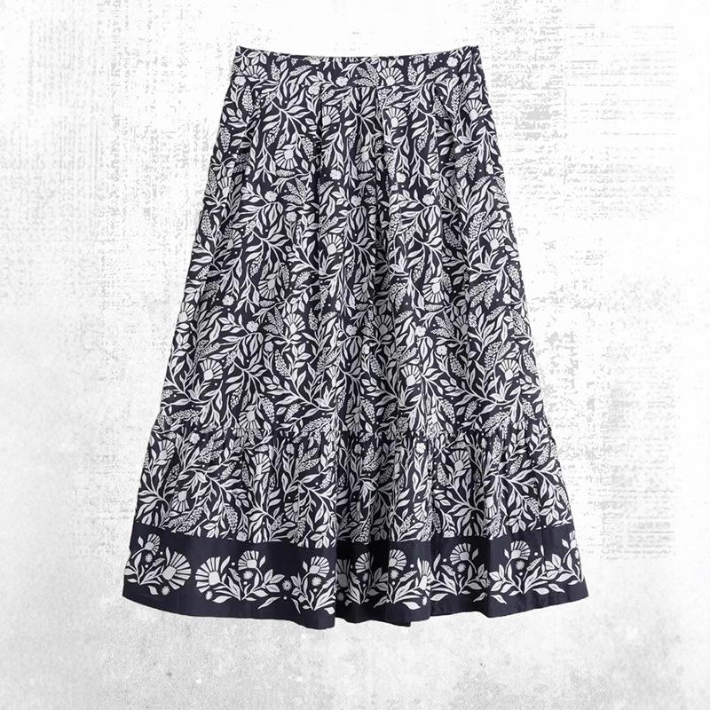 

Bohemian Retro A-line Midi Skirt: Elegant Summer Print for Women Small чорний