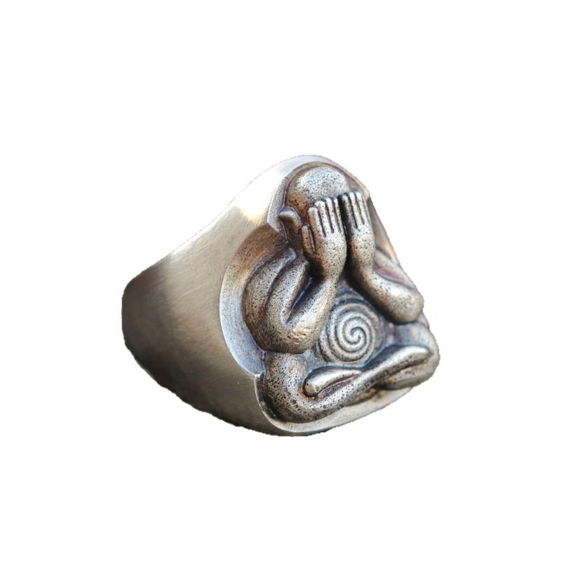 Adjustable Open Ring With Buddha Motif Vintage Style Mens Womens Bohemian Statement Jewelry