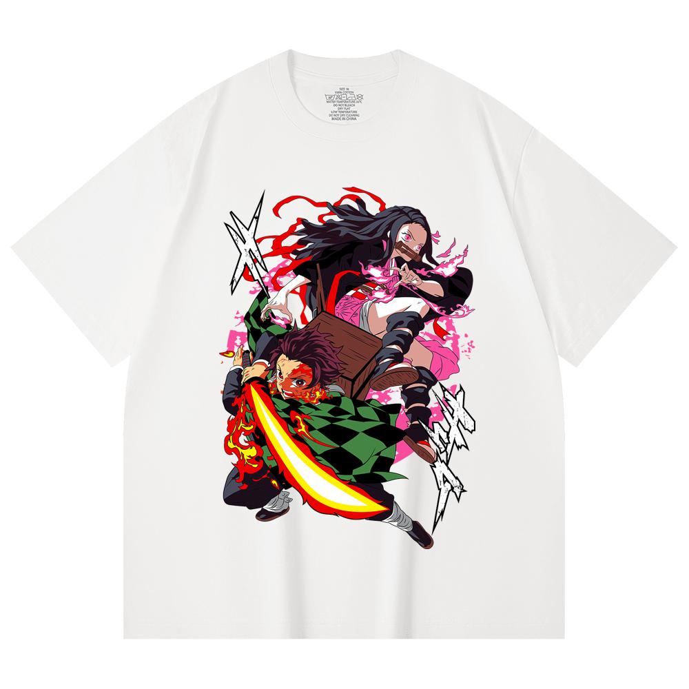 230 Gsm 100% Cotton Demon Slayer V3 Tanjiro Nezuko Print Unisex Heavy Cotton T Shirt