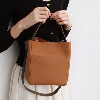 Leather Bag Women's New Commuter Women's Bag Premium Texture Messenger Bag Large Capacity Shoulder Portable Bucket Bag