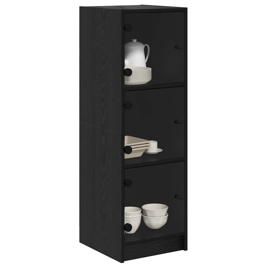 Highboard In Black Oak Look 35 X 37 X 109 Cm Particleboard