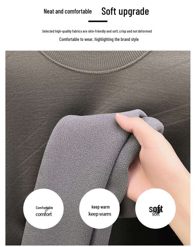 Men's Wool Knit Sweater with Fleece Lining - Thickened, Round Neck, Loose Casual Style, Warm Layer
