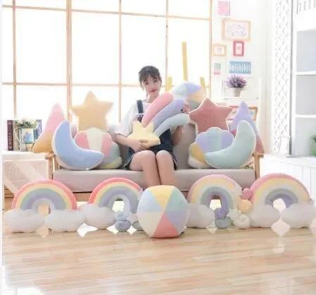 Nordic style pillow bedside rainbow moon star shell cushion pillow stuffed PP cotton toy Children girl plush dolls gift toys
