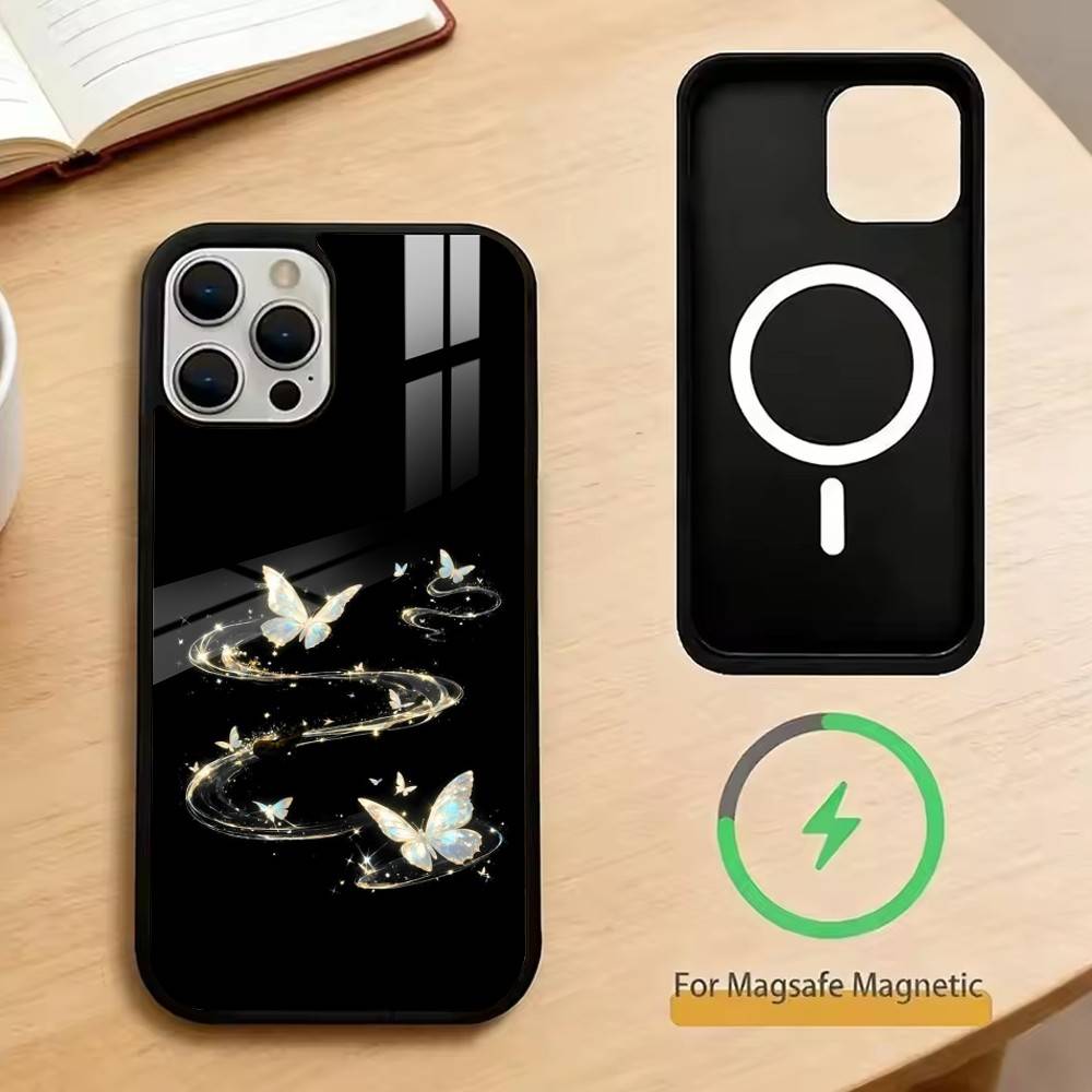Glow In The Dark Butterfly Phone Case For iPhone17,16,15,14,13,12,11 Plus,Pro Magnetic For Magsafe Wireless Charging