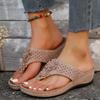 New Summer Flower Women's Sandals Sewn Line Beach Shoes Large Size Herringbone Wedge Comfortable Sandals Women