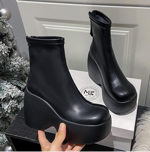 

Обувь для женщин 2024 зимние теплые женские сапоги удобные черные высокие сапоги на танкетке простые универсальные туфли на платформе Zapatos Mujer 40