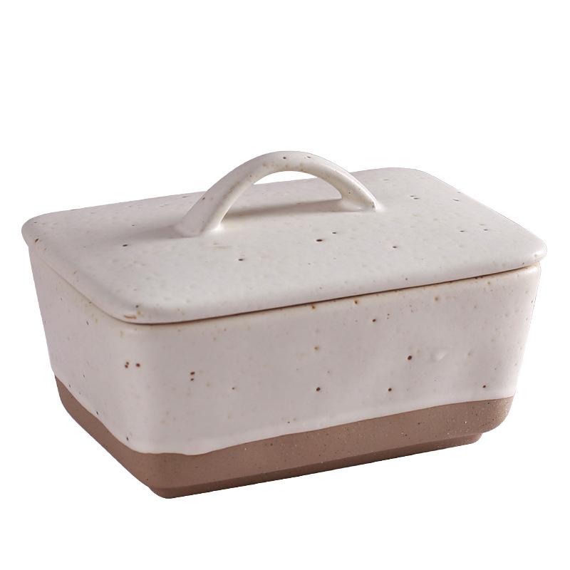 Vintage Ceramic Butter Box Butter Dish Square Cream Box with Lid Plate Multi Functional Cheese Storage Box Kitchen Accessories
