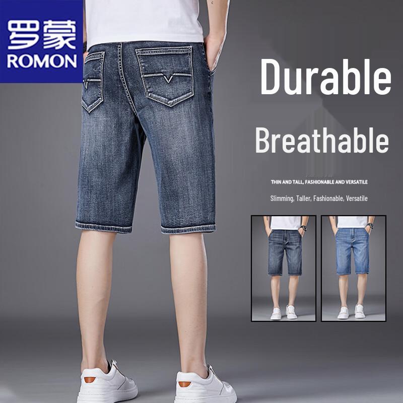 ROMON Men s Summer Loose Fit Stretch Denim Shorts 36