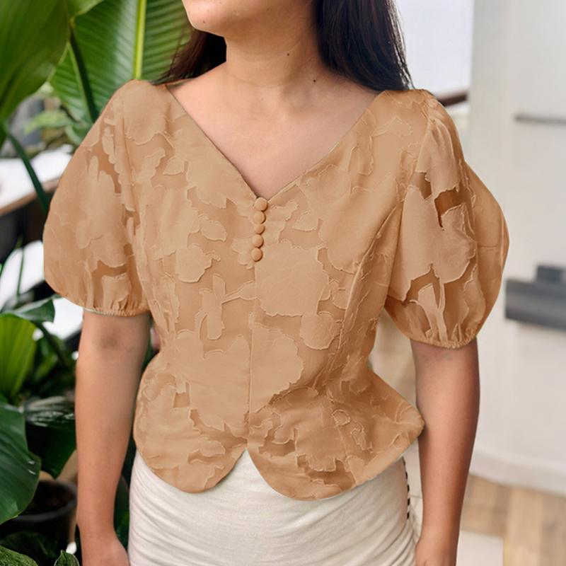 

ZANZEA Women Casual V-Neck Puff Sleeve Summer Lace Blouse 4XL хакі