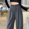 Ice Silk High-Waist Wide-Leg Pants - Women's Plus Size, Spring/Summer, Casual Black Drape