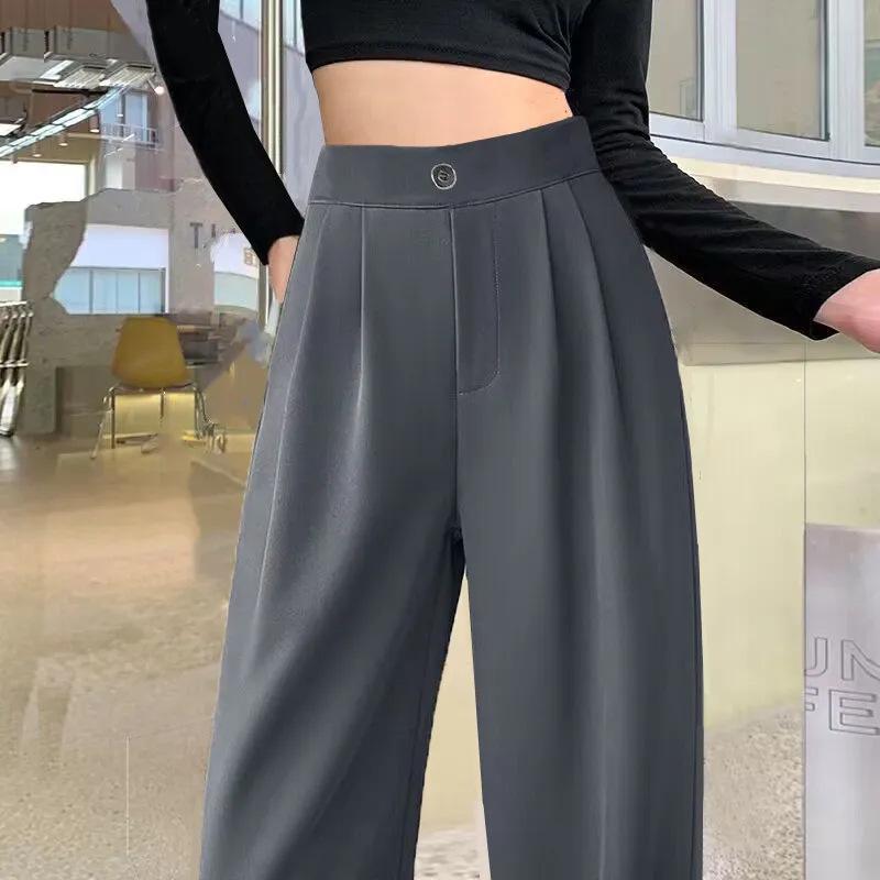 Ice Silk High-Waist Wide-Leg Pants - Women's Plus Size, Spring/Summer, Casual Black Drape