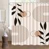 Geometric Leaf Shower Curtain  Minimalist Black Branches & Gold Circles, Modern Abstract Art for Contemporary Bathroom Decor