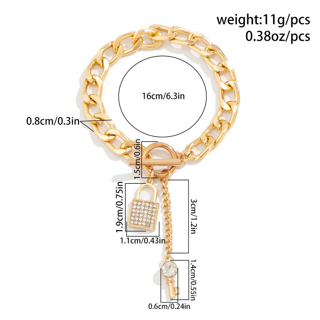 Salircon Steampunk Metal Thick Chain Bracelet Women's Exquisite Rhinestone Lock Key Pendant Buckle Bracelet Trendy Jewelry Gifts
