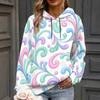 Women Plus Size Wave Printed White Long Sleeve Drawstring Hoodie Pullover With Kangaroo Pocket