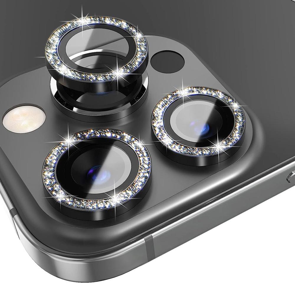 

NORTHJO 1 Set For iPhone 15 Pro/15 Pro Max Camera Lens Film Tempered Glass+Metal Glitter Rear Lens Protector Silver