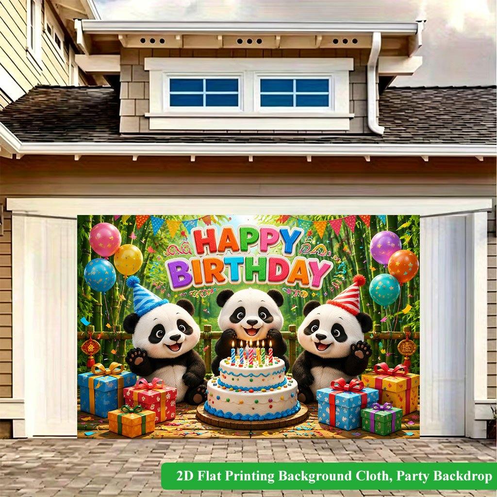 2D Flat Backdrop1pc Cute Panda Birthday Party Backdrop Banner Polyester Wall Decor For Living Room Bedroom Office Outdoor Decor Party