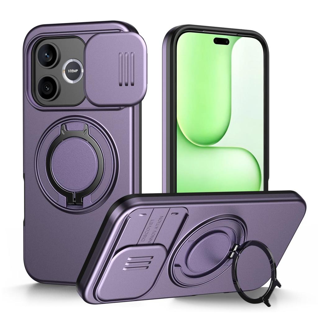 Slide Camera Lens Protector Case for Honor 600 Lite Phone Case Built-in 360° Rotatable Ring Kickstand