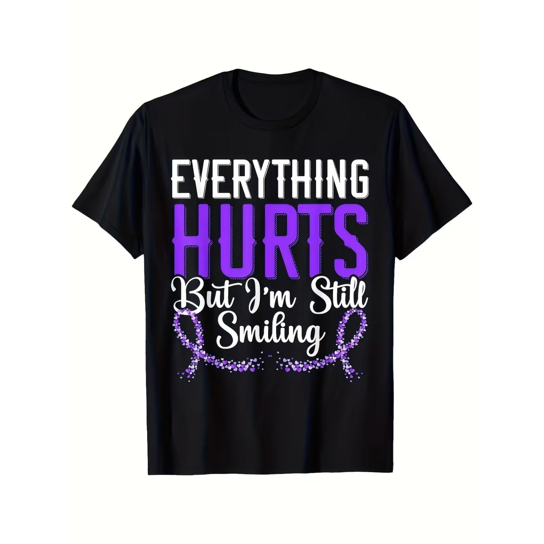 T-Shirt - Heavyweight 180Gsm Crew Neck Short Sleeve, Purple Everything Hurts But I M Still Smiling Butterfly & Lupus Fighter Ribbon Design S