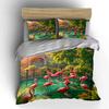Tropical Flamingo Landscape Decoration Set Soft Comfortable Duvet Cover Bedding Set Included 1*Duvet Cover & 2*Pillowcases,Gift