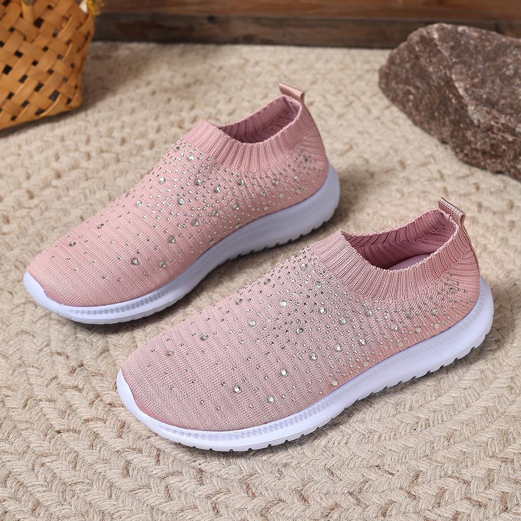 New large size with drill fly weaving breathable and lightweight casual single shoes women's shoes walking shoes running shoes
