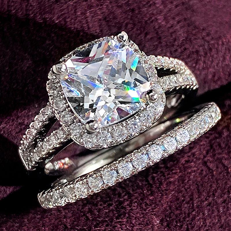 

Huitan Модные наборы колец из 2/3 штук для женщин, роскошные цветные кольца с блестящим кубическим цирконием, свадебные, для помолвки, вечность 10